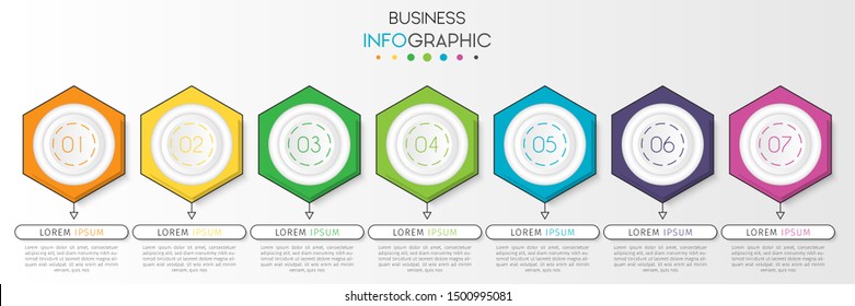 Business data visualization. Timeline infographics with 7 steps or options, circles. Vector business template for presentation.