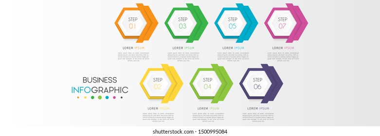 Business data visualization. Timeline infographics with 7 steps or options, circles. Vector business template for presentation.