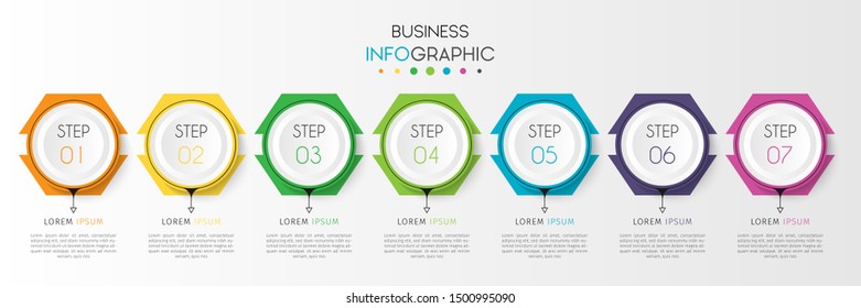 Business data visualization. Timeline infographics with 7 steps or options, circles. Vector business template for presentation.