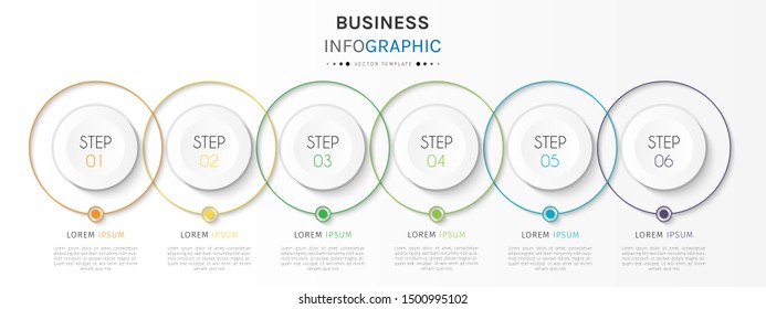 Business data visualization. Timeline infographics with 6 steps or options, circles. Vector business template for presentation.