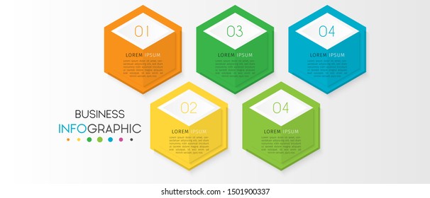 Business data visualization. Timeline infographics with 5 steps or options, circles. Vector business template for presentation.