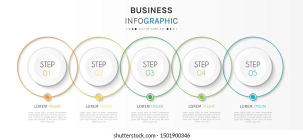 Business data visualization. Timeline infographics with 5 steps or options, circles. Vector business template for presentation.