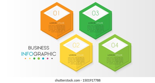 Business data visualization. Timeline infographics with 4 steps or options, circles. Vector business template for presentation.
