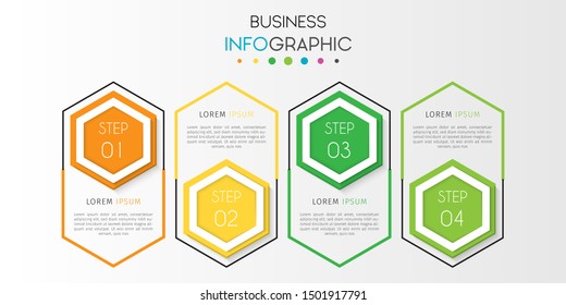 Business data visualization. Timeline infographics with 4 steps or options, circles. Vector business template for presentation.