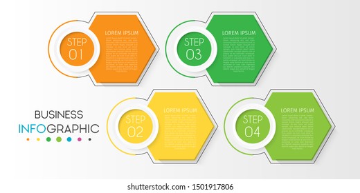 Business data visualization. Timeline infographics with 4 steps or options, circles. Vector business template for presentation.