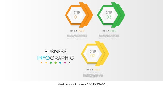 Business data visualization. Timeline infographics with 3 steps or options, circles. Vector business template for presentation.