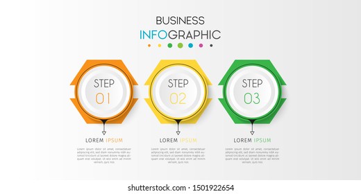 Business data visualization. Timeline infographics with 3 steps or options, circles. Vector business template for presentation.