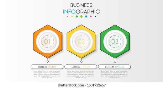 Business data visualization. Timeline infographics with 3 steps or options, circles. Vector business template for presentation.