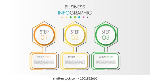 Business data visualization. Timeline infographics with 3 steps or options, circles. Vector business template for presentation.