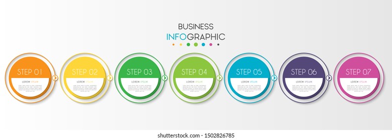 Business data visualization. Timeline infographics with 7 steps or options, circles. Vector business template for presentation.