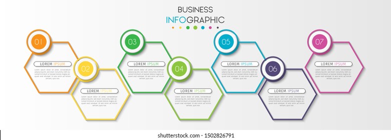 Business data visualization. Timeline infographics with 7 steps or options, circles. Vector business template for presentation.