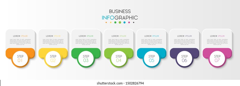 Business data visualization. Timeline infographics with 7 steps or options, circles. Vector business template for presentation.