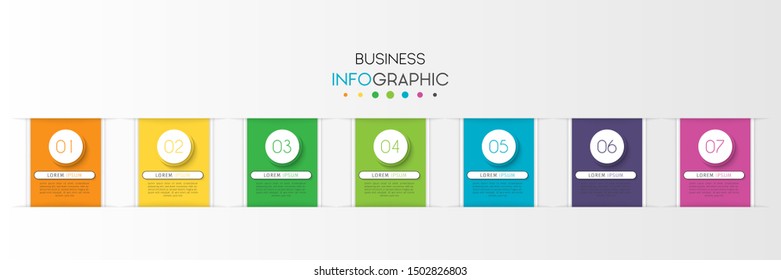 Visualización de datos empresariales. infografías de línea de tiempo con 7 pasos o opciones, círculos. Plantilla de negocio de vectores para presentación.