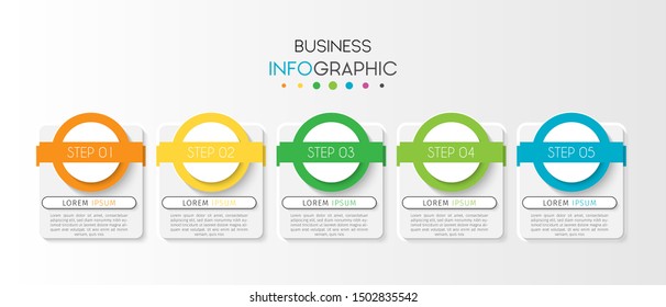 Business data visualization. Timeline infographics with 5 steps or options, circles. Vector business template for presentation.