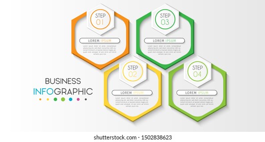 Business data visualization. Timeline infographics with 4 steps or options, circles. Vector business template for presentation.