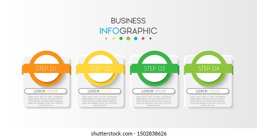 Business data visualization. Timeline infographics with 4 steps or options, circles. Vector business template for presentation.