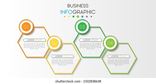 Business data visualization. Timeline infographics with 4 steps or options, circles. Vector business template for presentation.