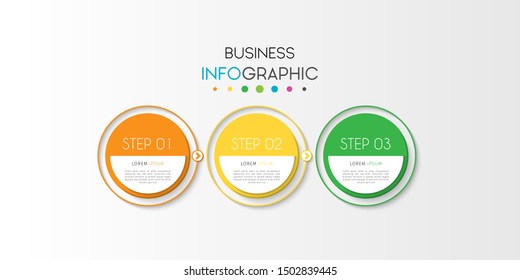 Business data visualization. Timeline infographics with 3 steps or options, circles. Vector business template for presentation.