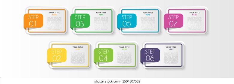 Business data visualization. Timeline infographics with 7 steps or options, circles. Vector business template for presentation.