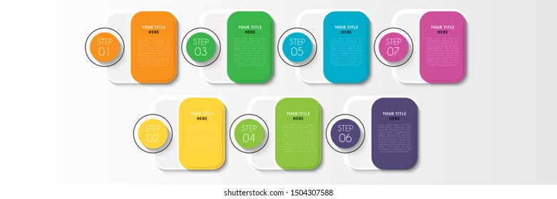 Business data visualization. Timeline infographics with 7 steps or options, circles. Vector business template for presentation.