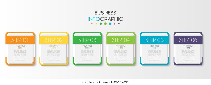 Business data visualization. Timeline infographics with 6 steps or options, circles. Vector business template for presentation.