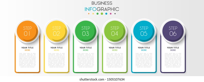 Business data visualization. Timeline infographics with 6 steps or options, circles. Vector business template for presentation.
