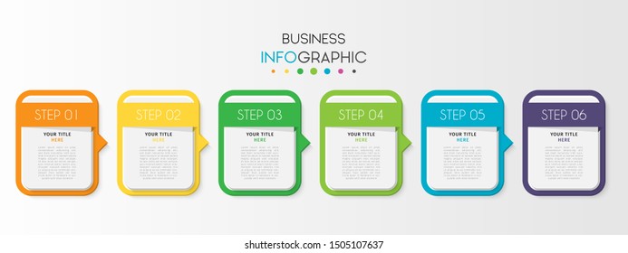Business data visualization. Timeline infographics with 6 steps or options, circles. Vector business template for presentation.