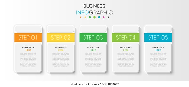 Business data visualization. Timeline infographics with 5 steps or options, circles. Vector business template for presentation.