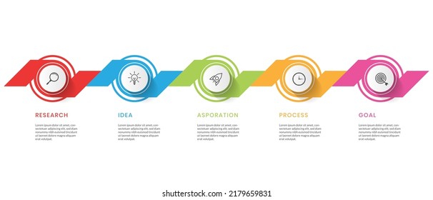 Business data visualization. Timeline infographics with 5 steps or options. Vector business template for presentation.