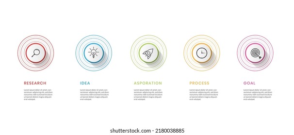 Business data visualization. Timeline infographics with 5 steps or options. Vector business template for presentation.