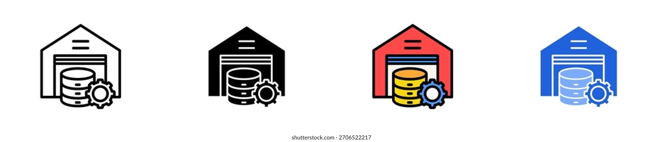 Conjunto de iconos de almacenamiento de datos empresariales Colección de estilos múltiples