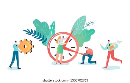 Business Deadline Concept. Businessman and Businesswoman Characters Overtime at Work. Time Management, Work Late, Efficiency. Vector illustration