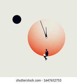 Business deadline minimal art style vector concept with clock and businessman or entrepreneur with clock. Eps10 illustration.