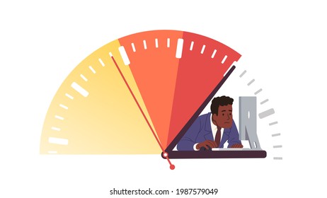 Business deadline overtime crunch stress concept. Business person worker or manager employee trying to get job done in due time. Overwork unhealthy frustration. Flat vector character illustration