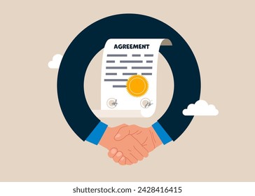 Business deal, agreement, contract, executive handshaking. Success businessmen finish deal and handshake. Flat vector illustration