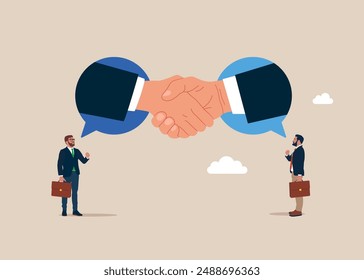 Business deal, agreement, contract, executive handshaking. Flat vector illustration