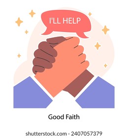 Business deal or agreement. Good faith. Opinions, interests and points of view meeting. Making a compromise in a difficult argument. Disagreement resolution. Flat vector illustration