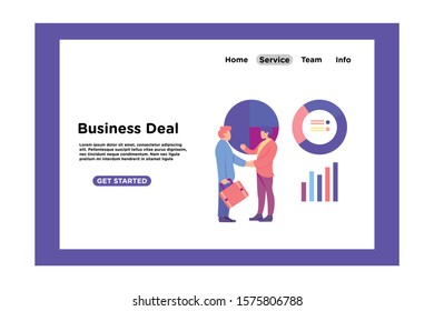business deal between two man tiny people flat design vector illustration can use for landing page, web, mobile, app, banner, flyer, poster