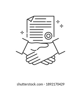 Business deal black line icon. Handshake, partnership, cooperation.Crowdfunding. Sign for web page, app. UI UX GUI design element. Editable stroke.