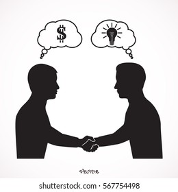 Business Deal. Business Collaboration. Business Partnership. idea concept.  Two businessman handshaking. Flat style vector illustration.