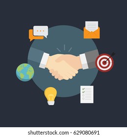 Business Deal Handshake Illustration. Handshake Of Two People with Business Icon Illustration