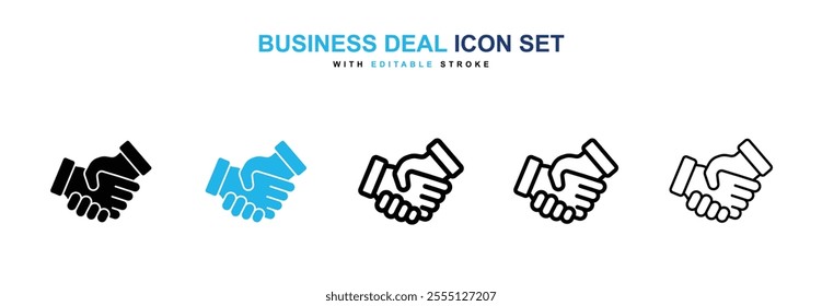 Business deal icon collection in black and blue colors