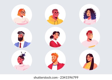 Business deal icons in the flat cartoon style. Images of avatars of businessmen and businesswomen on a gray background. Vector illustration.