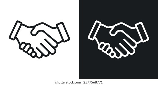 Business deal icons in thin black and white stroke liner style
