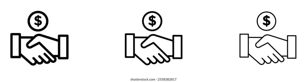Business deal icons in tree different stroke sizes