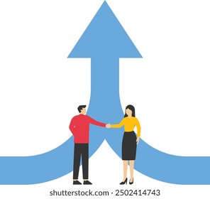 Business deal. Partnership negotiation to make agreement. Success long term investment. Symbol of opportunity, improvement, motivation, challenge. Flat vector illustration.

