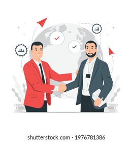 Business deal, two business partners handshaking concept illustration