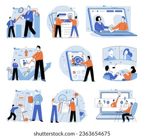 Business deal. Vector illustration. Investments are made to fund business activities and promote growth Management is responsible for leading and coordinating business operations Vector illustrations
