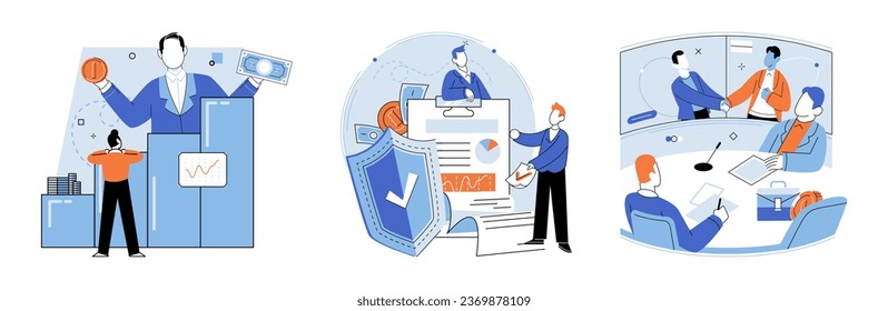 Business deal. Vector illustration. Jobs provide opportunities for individuals to contribute to businesses Flat design elements create modern and simplistic visual style Cooperation