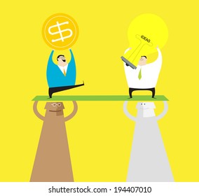 Business deal-Two businessman make a business deal for exchange money to idea